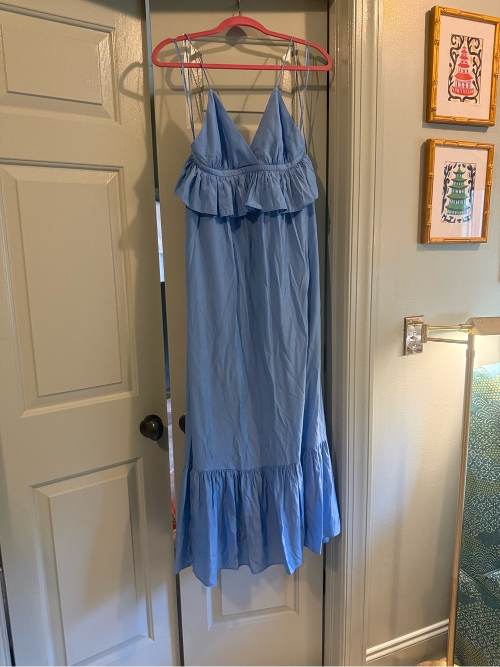 vestique Light Blue Ruffle Maxi Dress